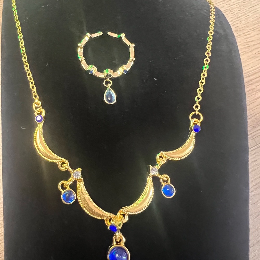 Gold and Blue Gemstone Necklace